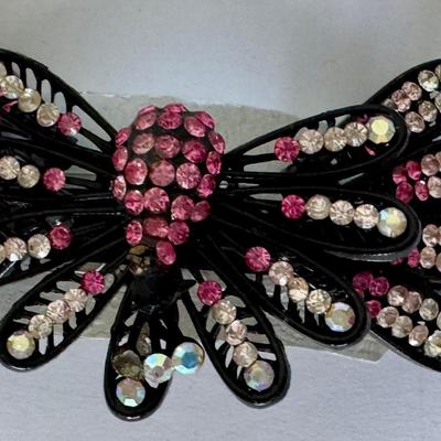 Metal hair clip with rhinestones, 3.5"