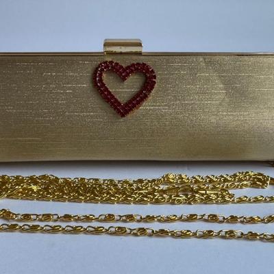 Gold hard case clutch + strap