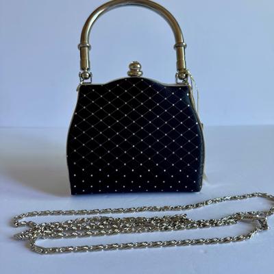Black evening bag with rhinestones  + strap
