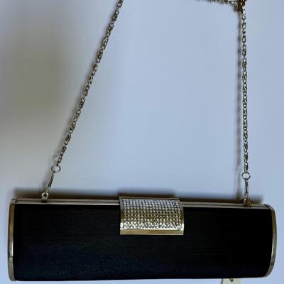 Black clutch bag with rhinestones + strap