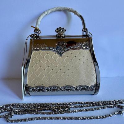 Cream/ silver evening bag with rhinestones