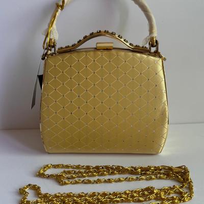 Gold hard case bag with rhinestones + strap