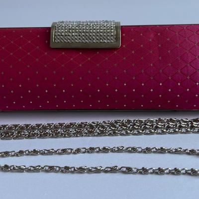 Magenta and silver hard case bag with rhinestones + strap