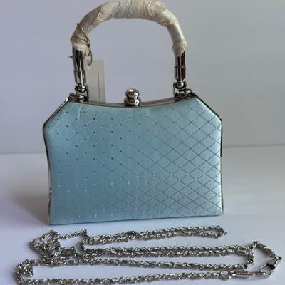 Light blue and silver hard case bag with rhinestones