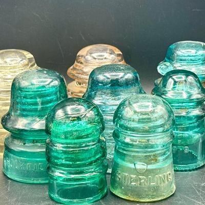 (8) Vintage Glass Insulator Caps-some UV Reactive