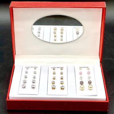 Cubic Zirconia & Faux Pearl Earrings 
