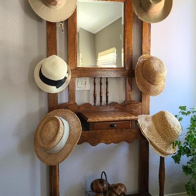 Hat's Off! Elegant Wooden Hall Tree Wirh Mirror & Storage
