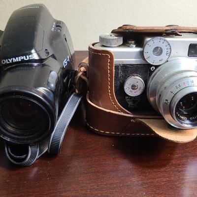 Pair of Vintage Film Cameras – Olympus IS-1 & Argus Rangefinder with Leather Case
