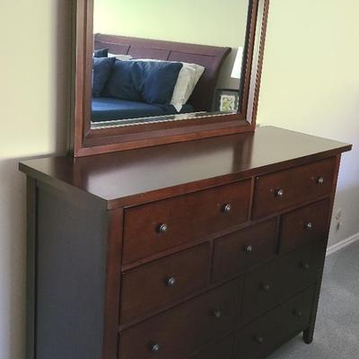 Dramatic Dark Espresso 9-Drawer Dresser with Framed Mirror 