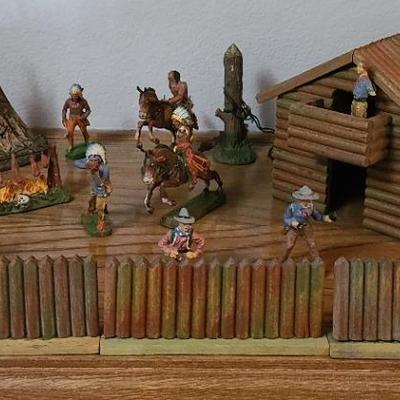 Elastolin German-Made Wild West Playset – Fort, Figures, Teepee, and Horses