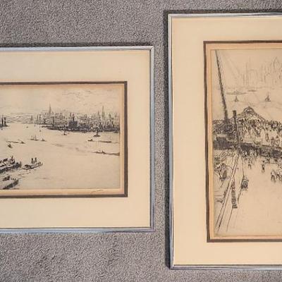 James McBey New York Etching Pair Circa 1920s