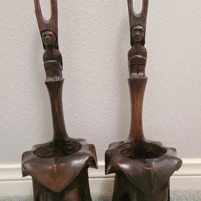 Pair Of Hand Carved Tribal Offering Bowls