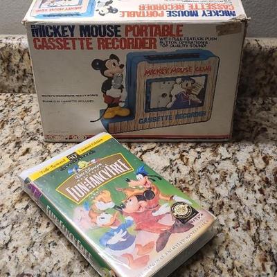 Vintage Mickey Mouse Cassette Recorder in Box + Sealed Fun and Fancy Free VHS