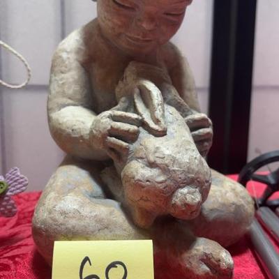Sale Photo Thumbnail #54: Sculpture boy w/ bunny 