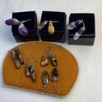 Tigers eye and amethyst earrings lot