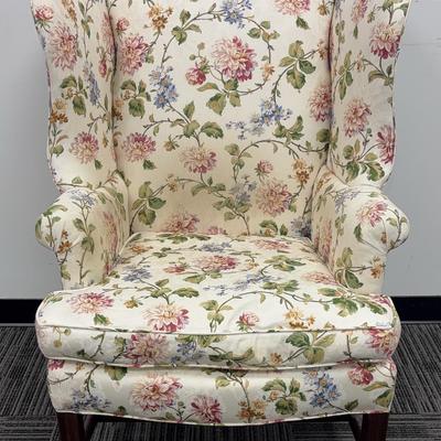 Floral Upholstered Wingback Chair