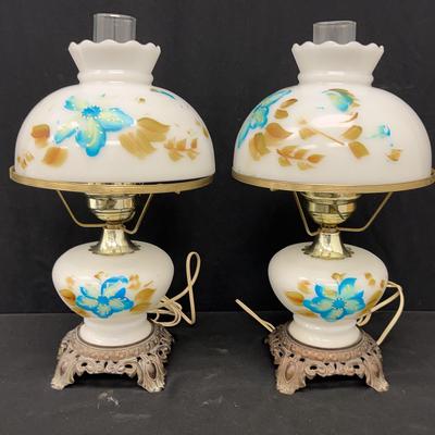 Vintage Hurricane Milk Glass Tavle Lamps