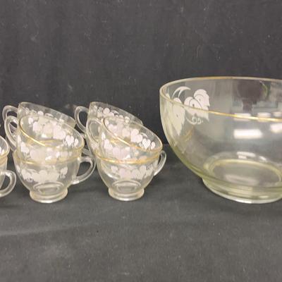 Anchor Hocking Punch Bowl + Cups