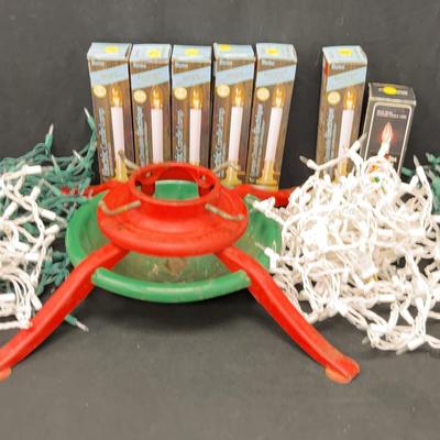 String Lights And Electric Candles With Bonus Vintage Tree Stand
