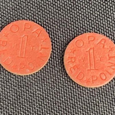 Vintage WWII OPA Red Painted Ration Tokens