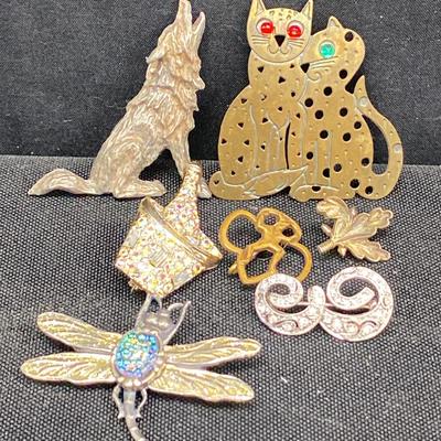 Silvertone + Brass Colored Brooches