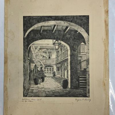 Sale Photo Thumbnail #11: Castilian Arms Court, Old New Orleans  by Eugene Loving Print Etching AAA2661 $249.99  AAA Vintage Shop 9017 Airline HWY New Orleans LA 70118 By Appointment 10-4 M-S

