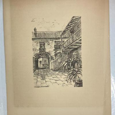 Sale Photo Thumbnail #9: Etching of a Courtyard in Old New Orleans by F. Carroll Grevenberg AAA2663 $74.99  AAA Vintage Shop 9017 Airline HWY New Orleans LA 70118 By Appointment 10-4 M-S
