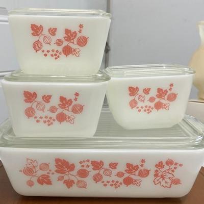 GM5035 1950 s Pyrex Pink Gooseberry  Pattern Complete 8 pc Set LOCAL PICK UP  $399.99 - AAA Vintage 9017 Airline HWY New Orleans, LA