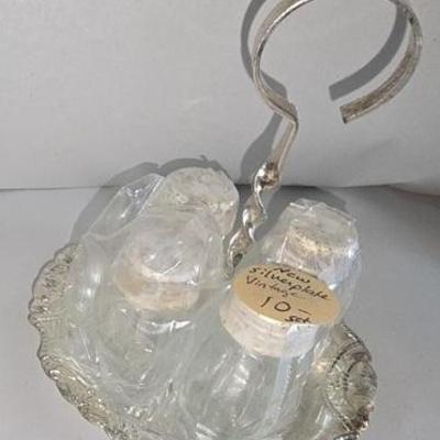 GM8002A  Vintage Silver Plated Glass Salt and Pepper Shaker Set $8  - AAA Vintage 9017 Airline HWY New Orleans, LA 70118 Hours 10-4...