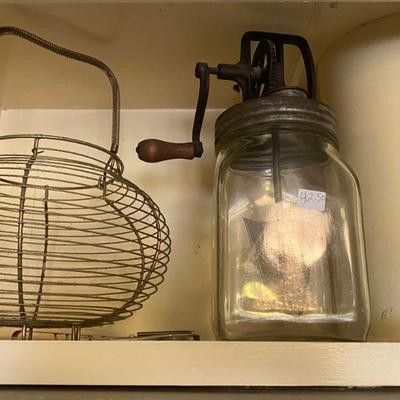 Sale Photo Thumbnail #38: antique butter churn and egg basket