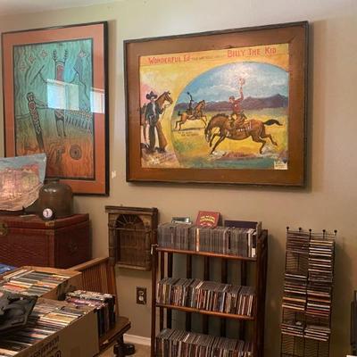 Sale Photo Thumbnail #4: artwork bookshelves, wicker storage baskets, dvds and more