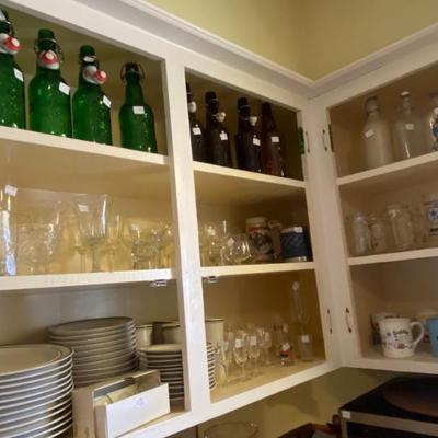 Sale Photo Thumbnail #65: assortment of stemware and home brew bottles
