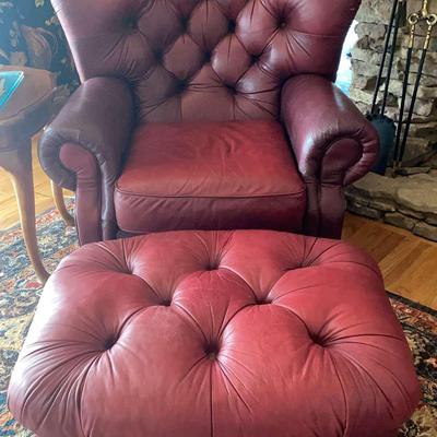 La-Z-Boy Deep Red Tufted Leather Recliner & Ottoman – Timeless Comfort & Classic Style (#2)
