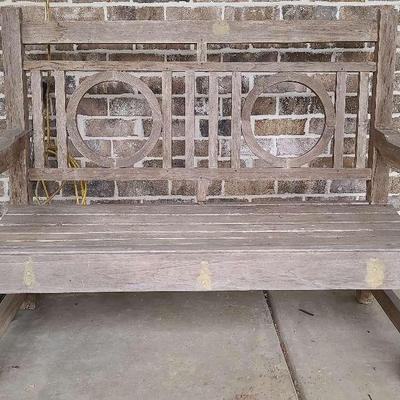Wooden Outdoor Bench With Geometric Back Design