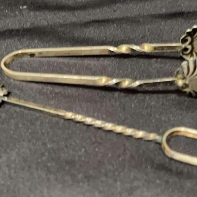 Sterling Silver Flower Leaf Canapé Two Prong Fork And Serving Tongs