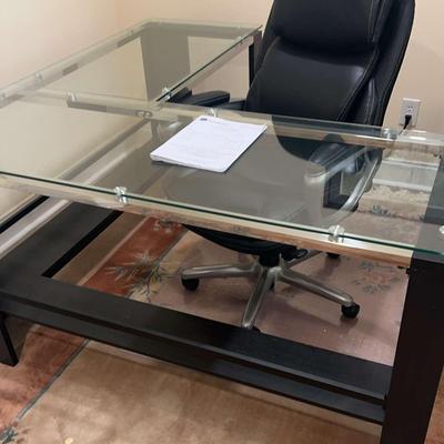 Whalen Glass Top L-Shaped Office Desk With Executive Chair – Sleek & Modern