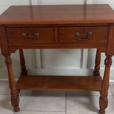 Solid Wood Side Table With Drawers And Shelf