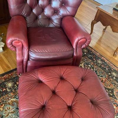 La-Z-Boy Red Leather Tufted Recliner With Ottoman – Classic Comfort & Timeless Style