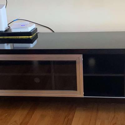 Modern Black Lacquer Entertainment Cabinet – 7'10" Wide