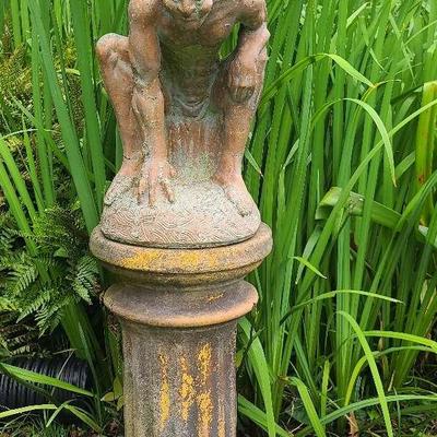 Concrete Gargoyle Garden Statue On Pedestal – 41" Tall