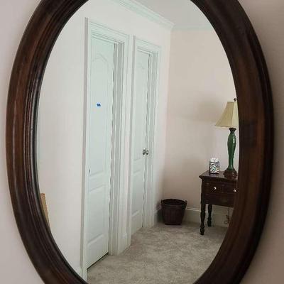 Elegant Oval Wall Mirror With Wood Frame