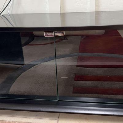 Black Glass-Front Media Console on Casters