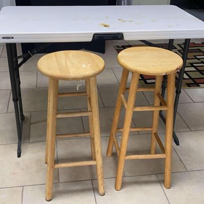 Lifetime Folding Table And Pair Of Wooden Stools