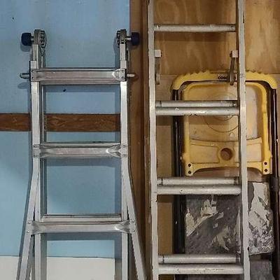 Werner 21' Extension Ladder, Cosco Step Ladder, And Adjustable Metal Ladder
