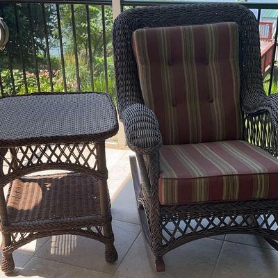 Wicker-Style Rocker And Table Duo For Porch Or Sunroom