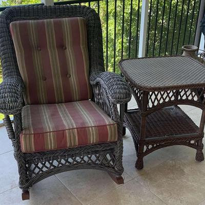 Rattan-Style Rocking Chair And Matching Side Table
