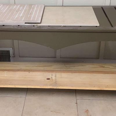 Wooden Table With Tile Top And Storage Shelf
