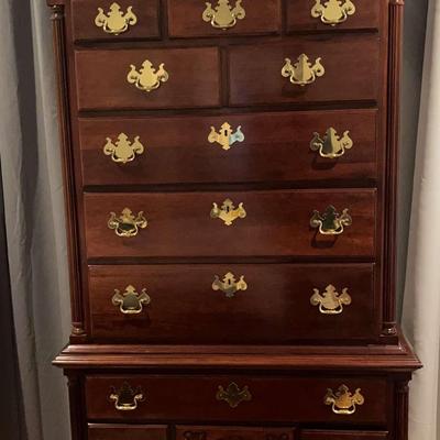 Stately Thomasville Highboy Dresser With Ornate Carving