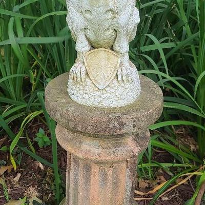 Winged Concrete Gargoyle On Pedestal – 40" Tall
