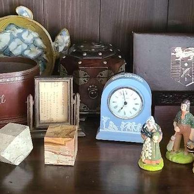 Wedgwood Jasperware Clock, Miniature Globe, Resin Figurines & Decorative Boxes